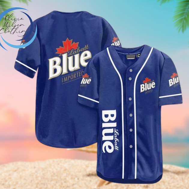 Labatt Blue Beer Themed Blue Baseball Jersey HU HoppedUp Tees